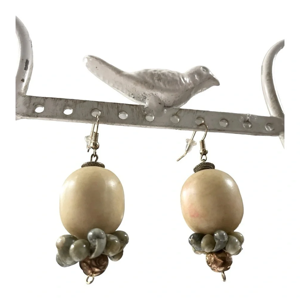 Handmade drop earrings with shells, beads and stone